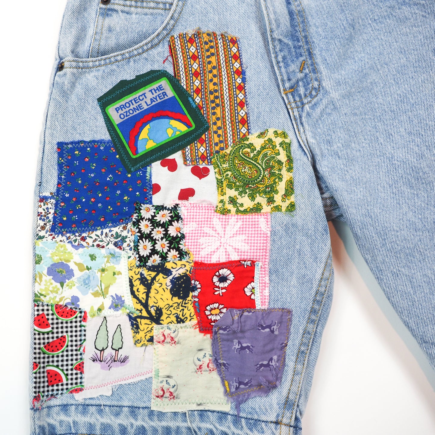 Patchwork Vintage Light Wash Denim Jorts - Women's 6