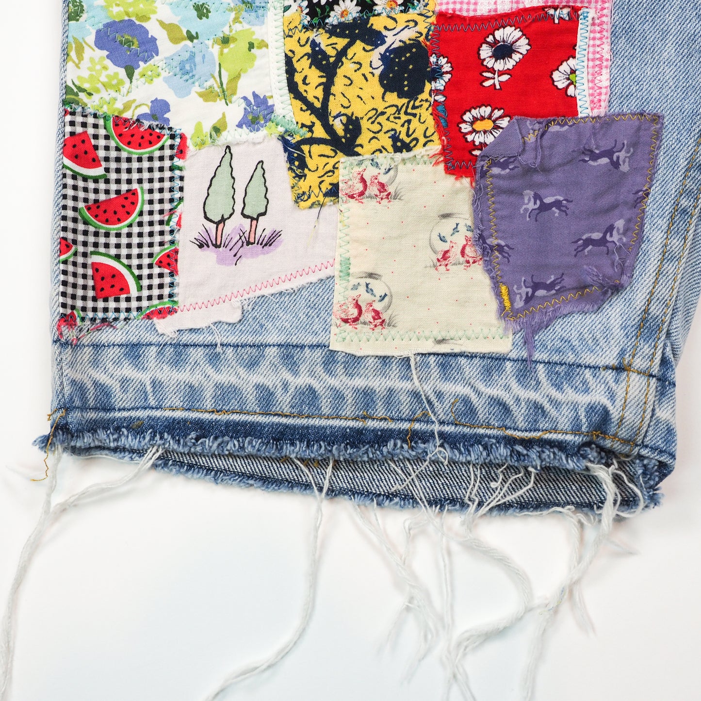 Patchwork Vintage Light Wash Denim Jorts - Women's 6