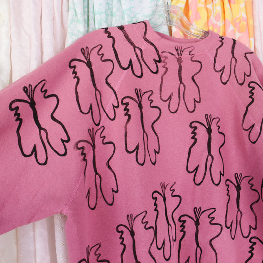 Block Printed Butterfly Pink Sweatshirt - Men's Extra Large
