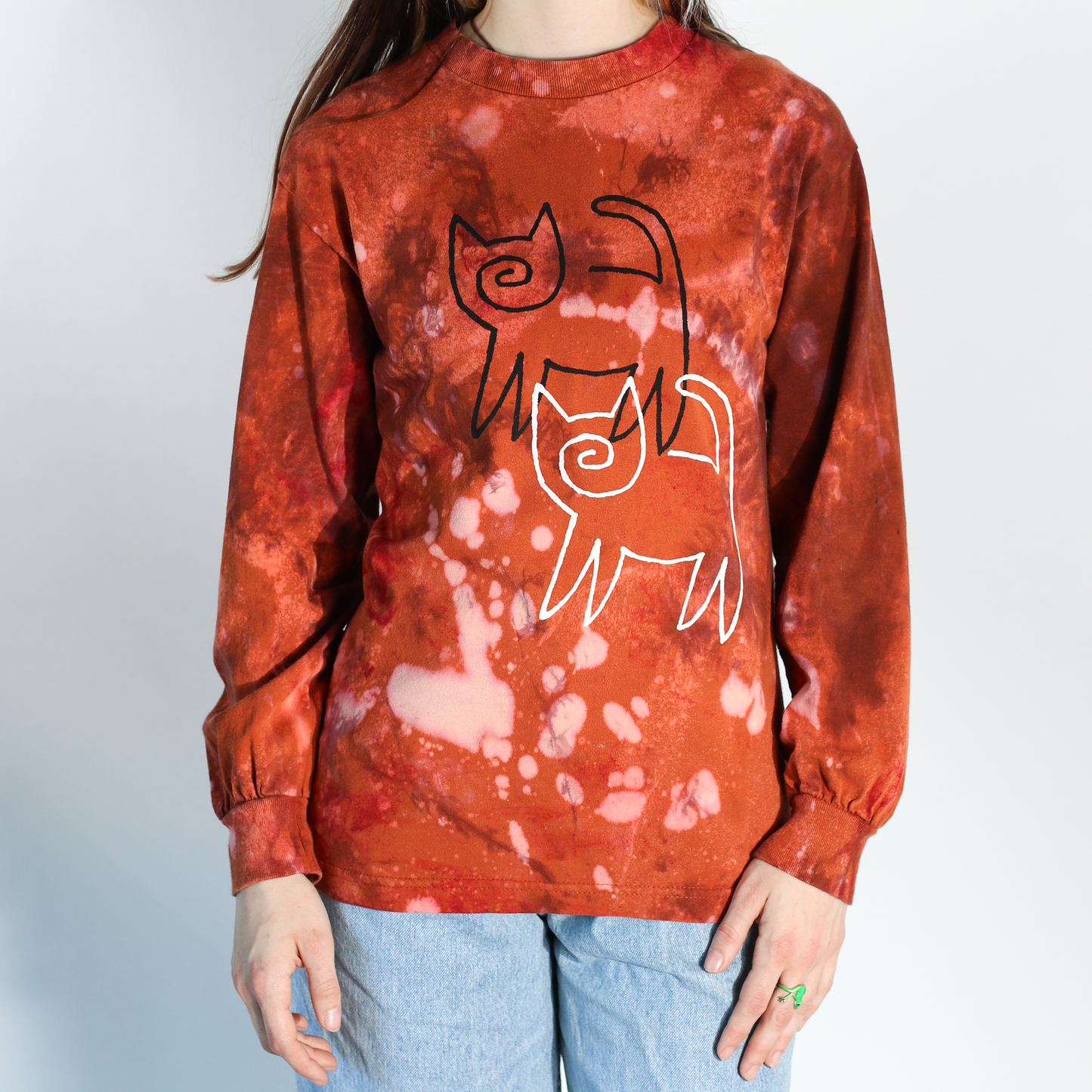 Hand Dyed and Screenprinted Long Sleeve GRAFITTI CAT T-shirt - Men's Small