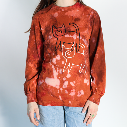 Hand Dyed and Screenprinted Long Sleeve GRAFITTI CAT T-shirt - Men's Small