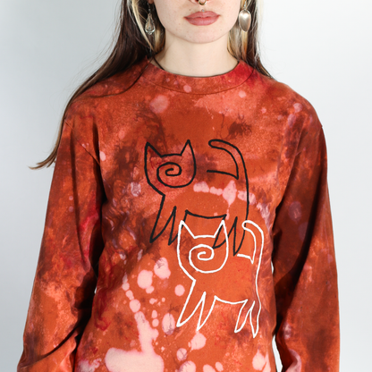 Hand Dyed and Screenprinted Long Sleeve GRAFITTI CAT T-shirt - Men's Small