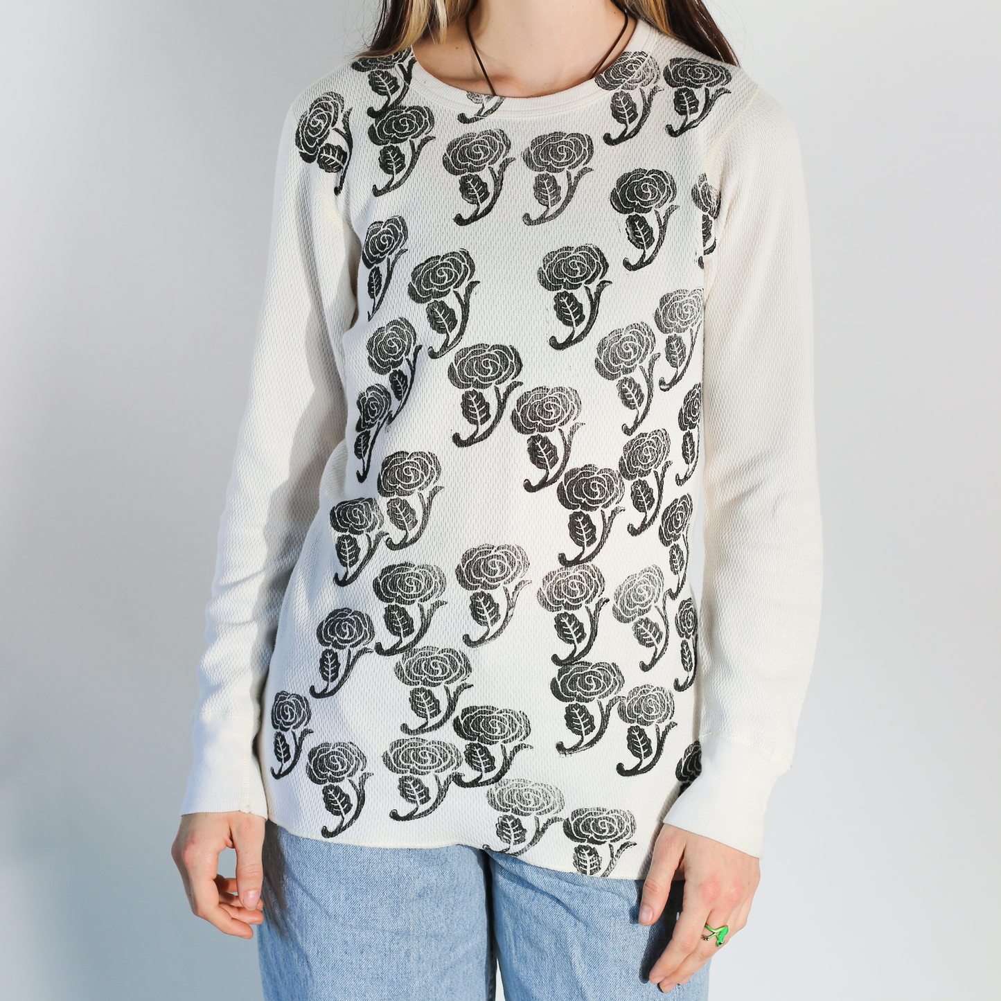 Block Printed Floral Vintage Thermal Top - Men's Medium