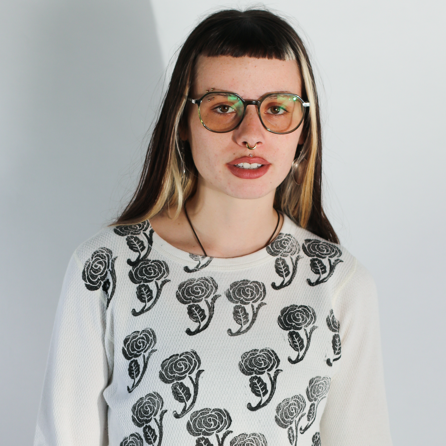 Block Printed Floral Vintage Thermal Top - Men's Medium