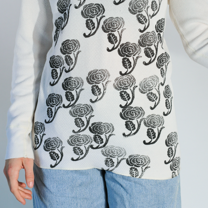 Block Printed Floral Vintage Thermal Top - Men's Medium