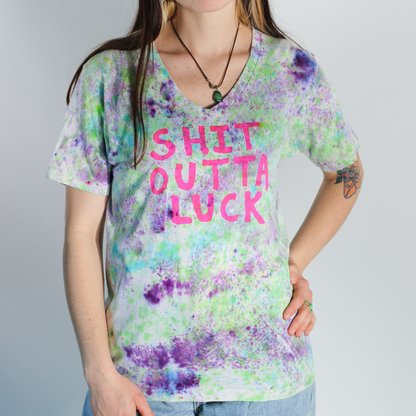 Upcycled Vintage SHIT OUTTA LUCK and PSYCHEDELIC EYE T-shirt - Men's Small