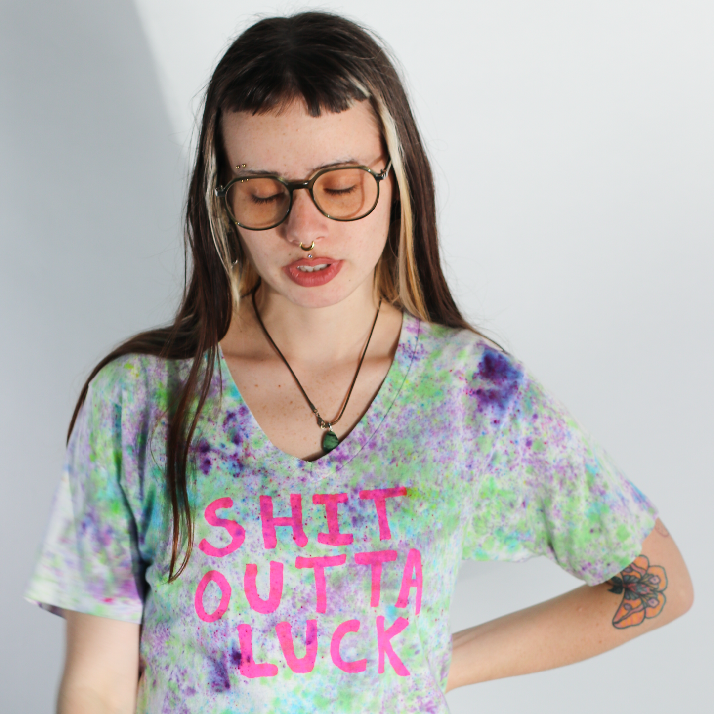 Upcycled Vintage SHIT OUTTA LUCK and PSYCHEDELIC EYE T-shirt - Men's Small