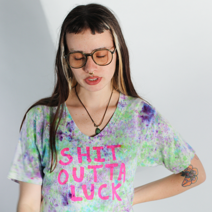 Upcycled Vintage SHIT OUTTA LUCK and PSYCHEDELIC EYE T-shirt - Men's Small