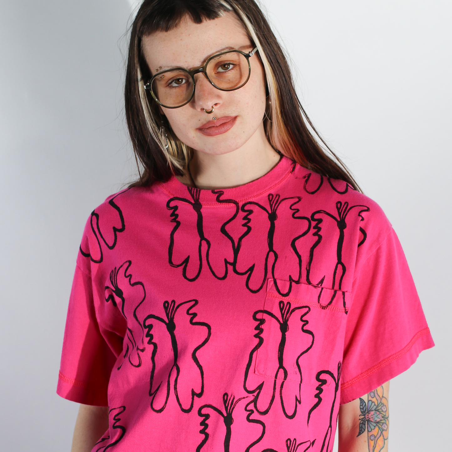 Block Printed Butterfly Vintage T-shirt - Women's Small