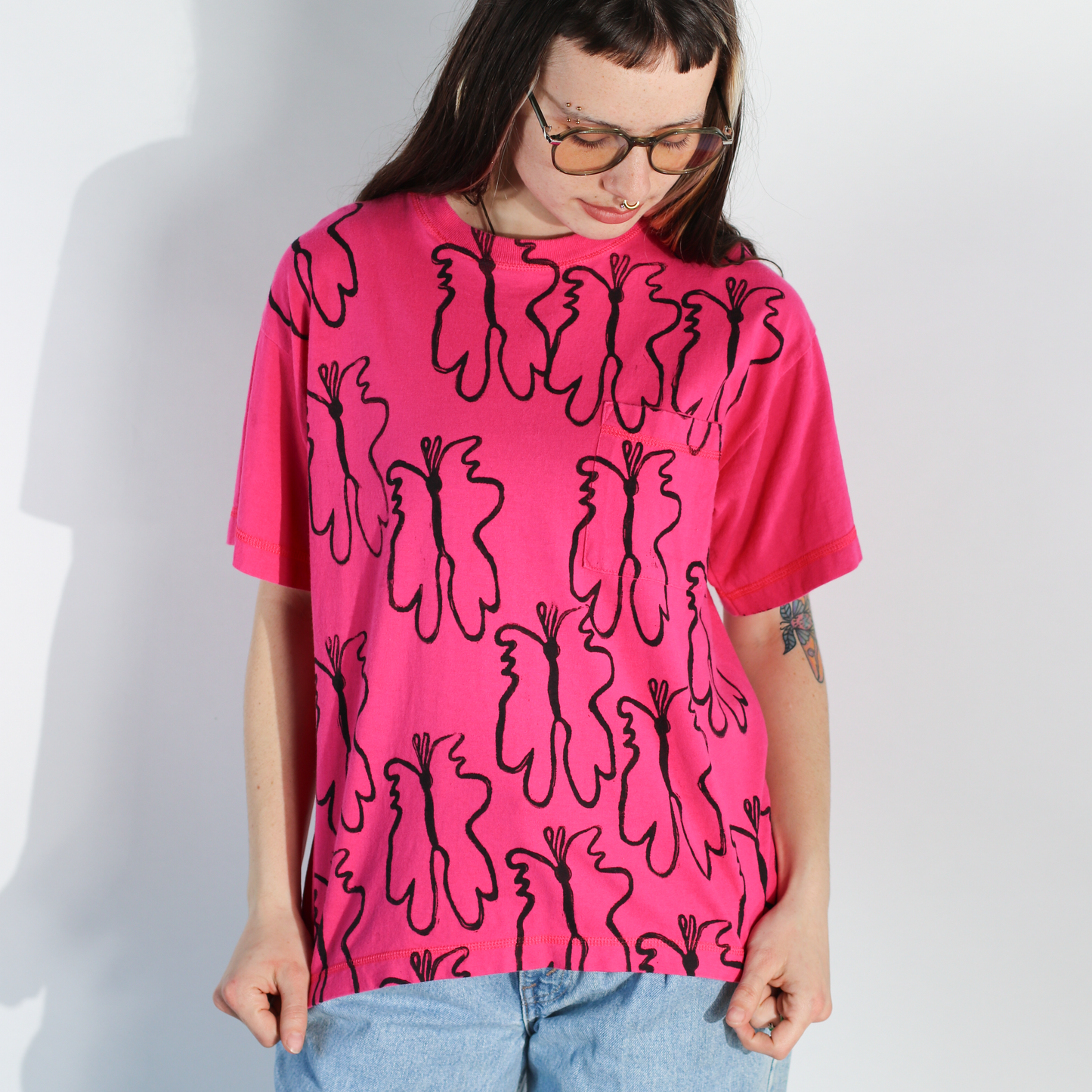 Block Printed Butterfly Vintage T-shirt - Women's Small