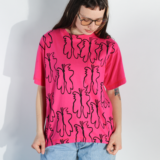 Block Printed Butterfly Vintage T-shirt - Women's Small