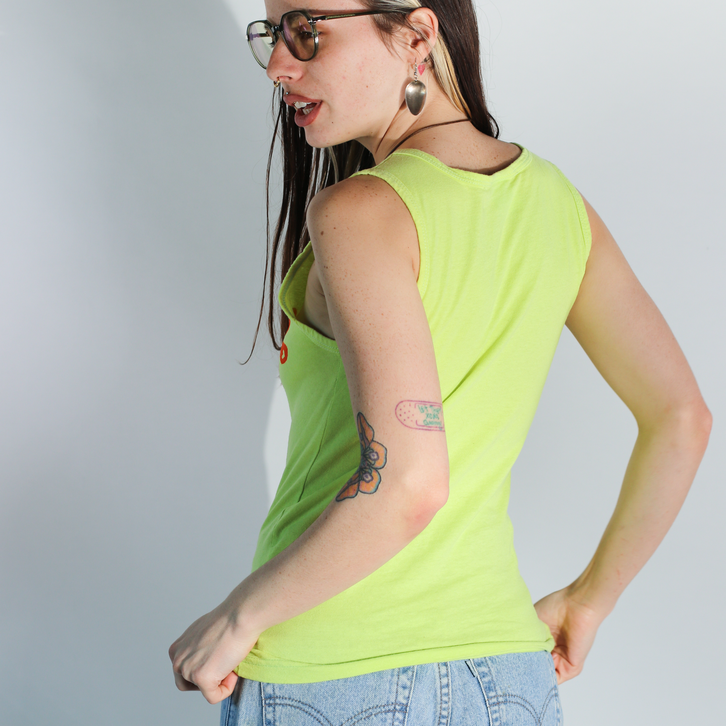 Block Printed Retro Flower Tank Top - Women's Small