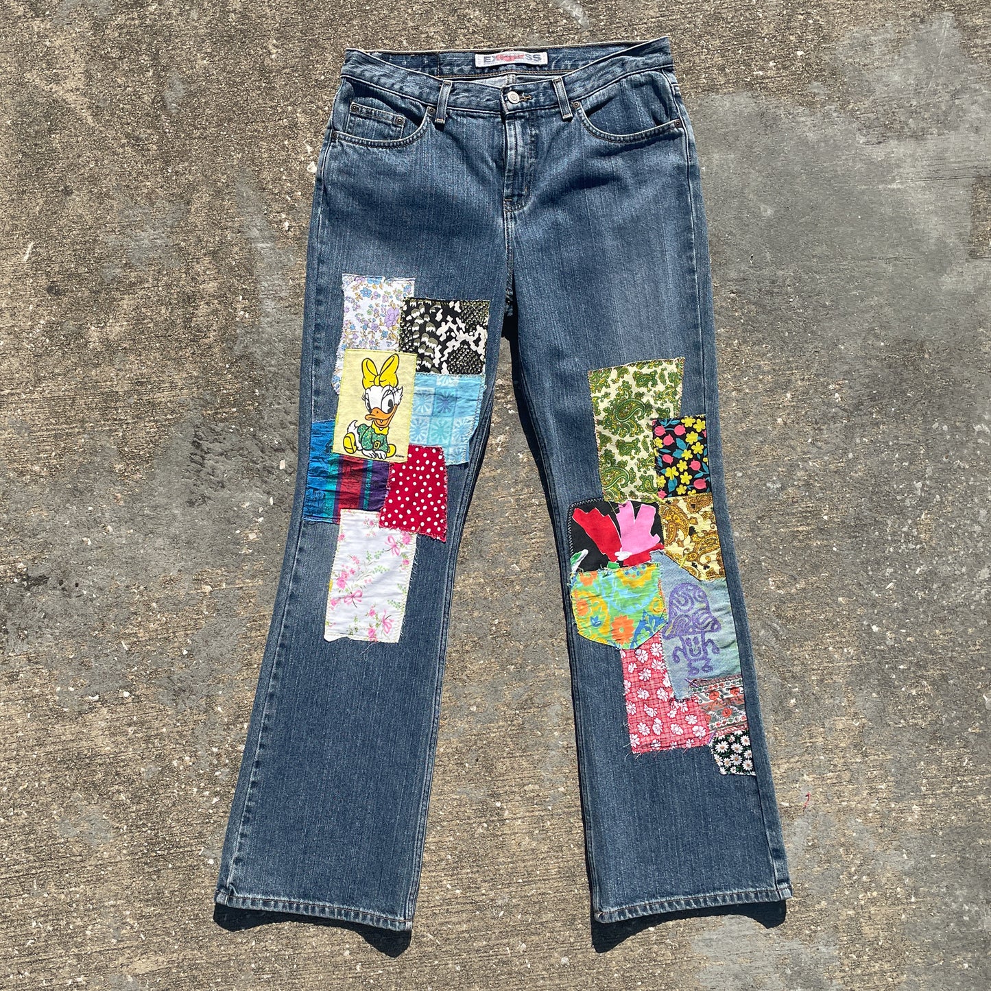 Patchwork Y2K Mid Rise Flare Jeans - Women's 8