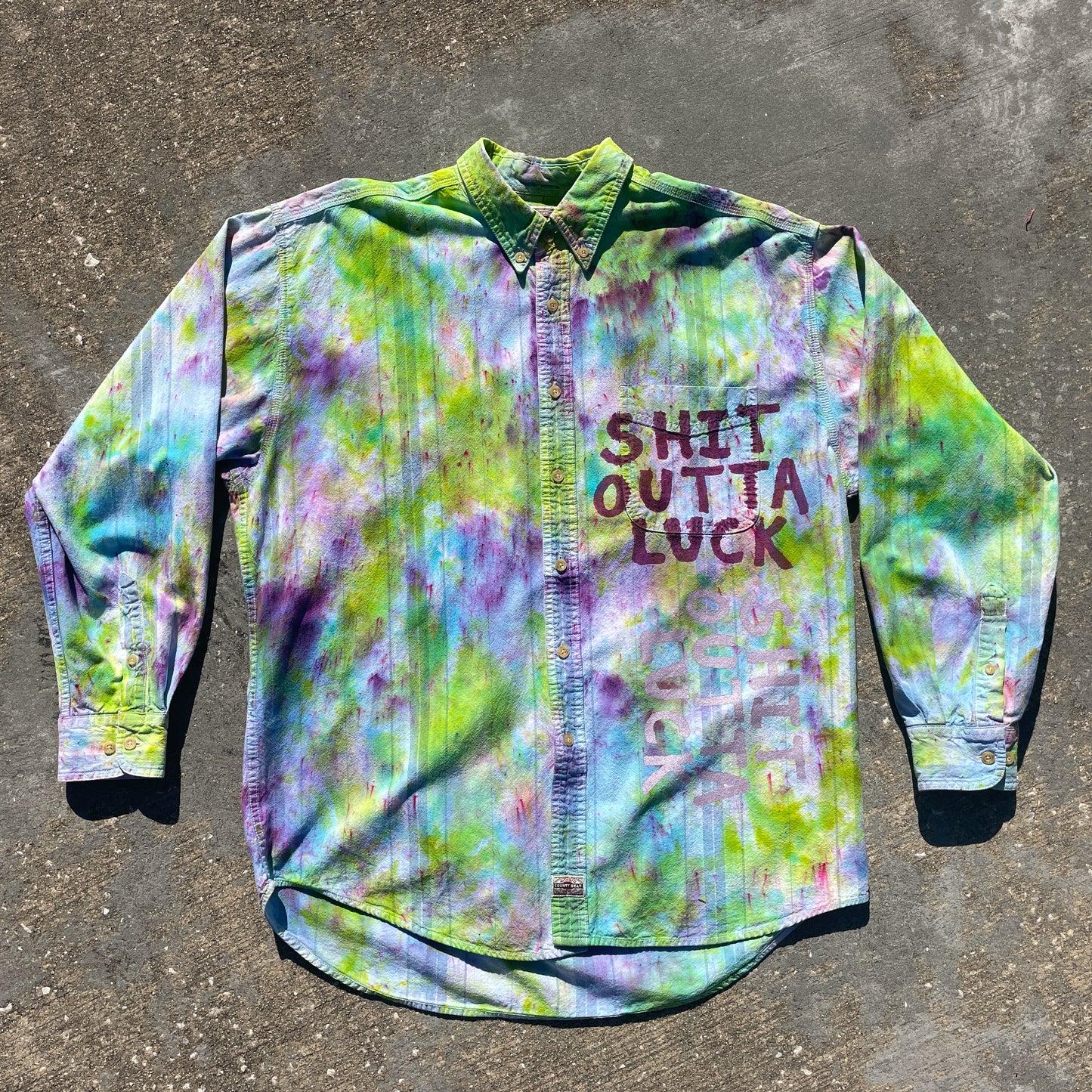 Upcycled Vintage SHIT OUTTA LUCK Button Down Shirt - Men's Large