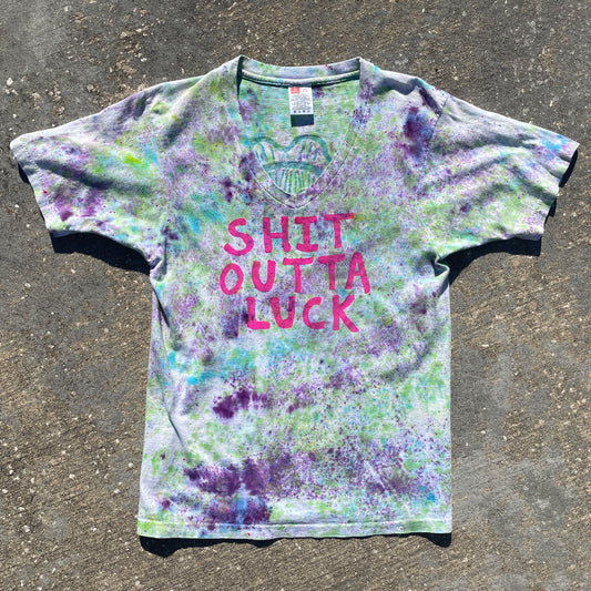 Upcycled Vintage SHIT OUTTA LUCK and PSYCHEDELIC EYE T-shirt - Men's Small