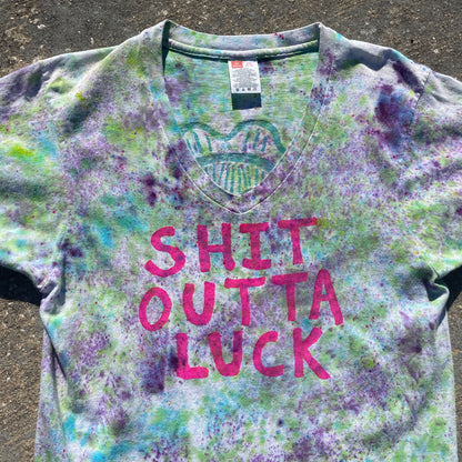 Upcycled Vintage SHIT OUTTA LUCK and PSYCHEDELIC EYE T-shirt - Men's Small