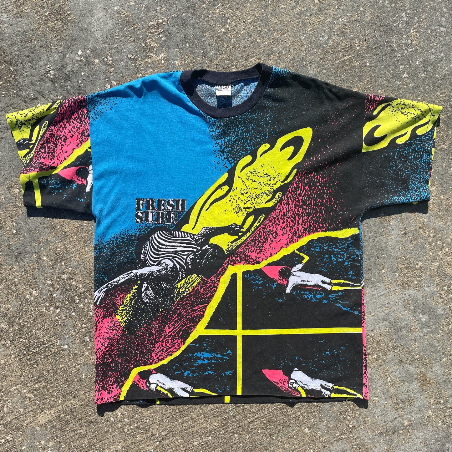 True Vintage 80s Black Light Reactive Surf T-shirt - Men's Extra Large