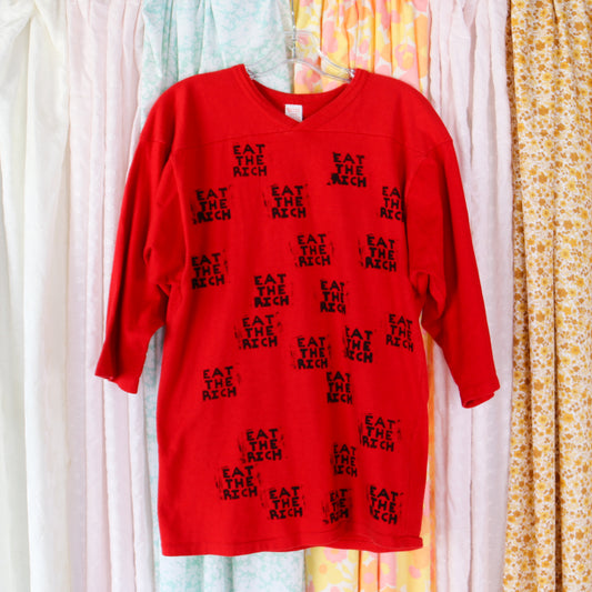 Block Printed Eat The Rich 80s Vintage T-shirt - Men's Medium
