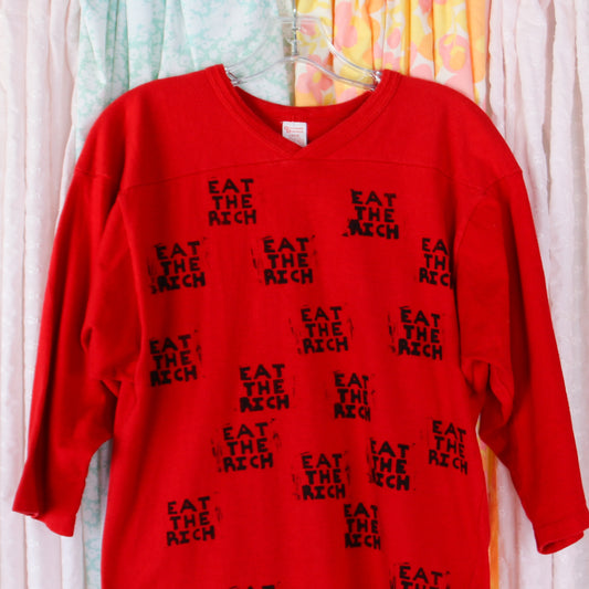Block Printed Eat The Rich 80s Vintage T-shirt - Men's Medium