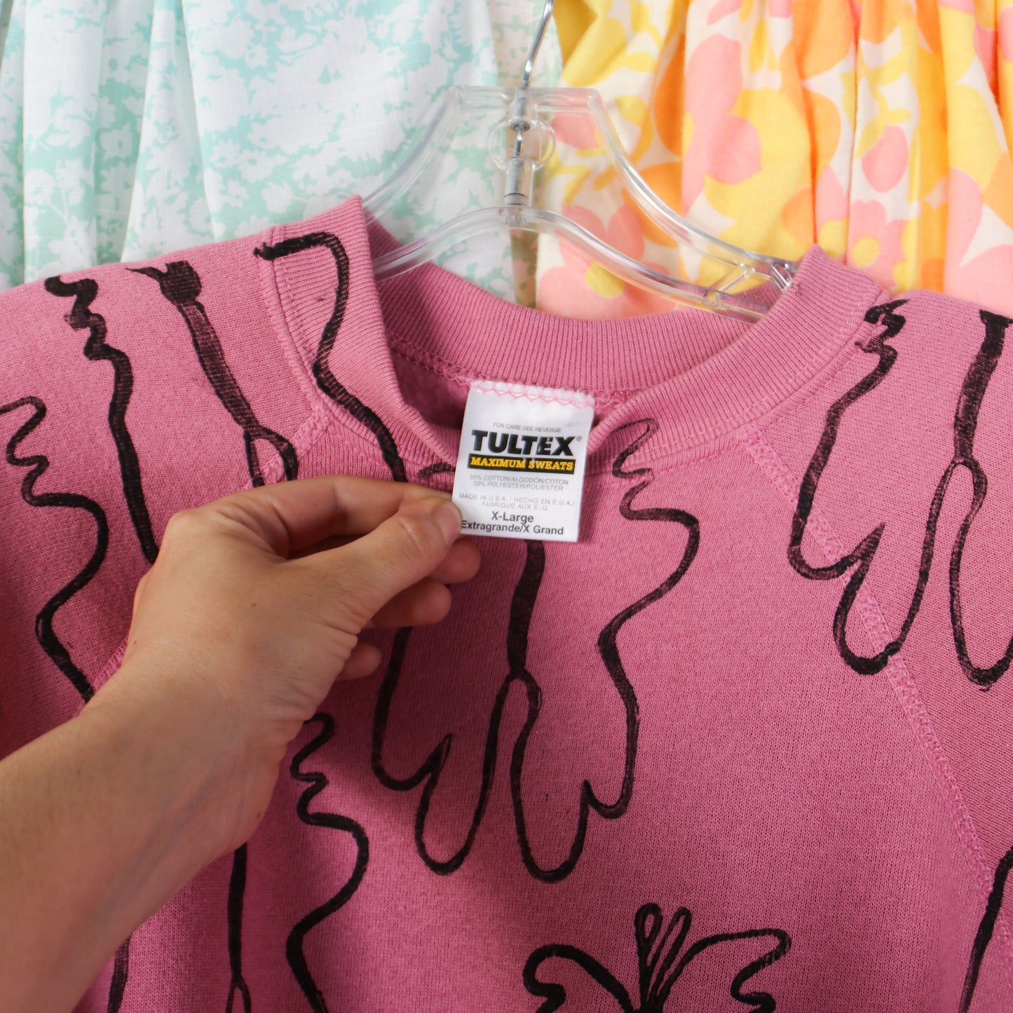 Block Printed Butterfly Pink Sweatshirt - Men's Extra Large