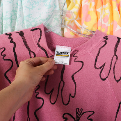 Block Printed Butterfly Pink Sweatshirt - Men's Extra Large