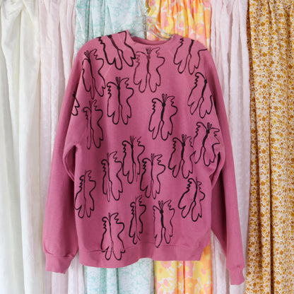 Block Printed Butterfly Pink Sweatshirt - Men's Extra Large