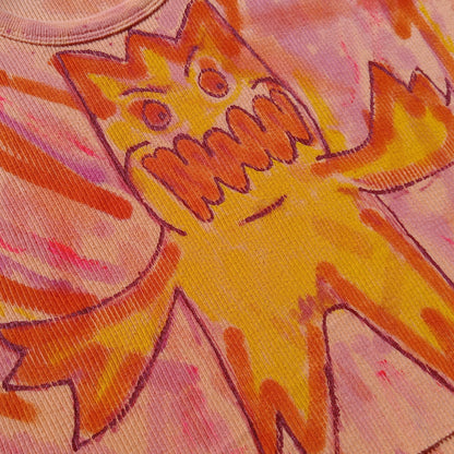 Hand Painted Vintage Orange Monster Crop Tee - Women's Large