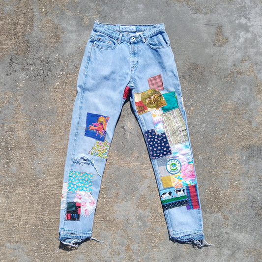 Patchwork 90s Vintage Light Wash Jeans - Women's 6