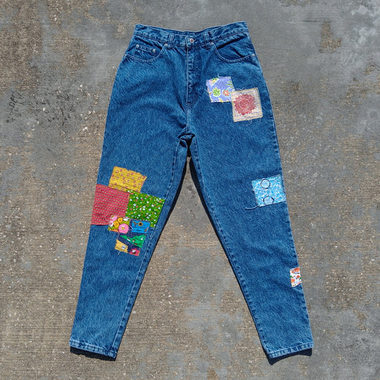 Patchwork Vintage 80s Tapered Leg Jeans - Women's 10