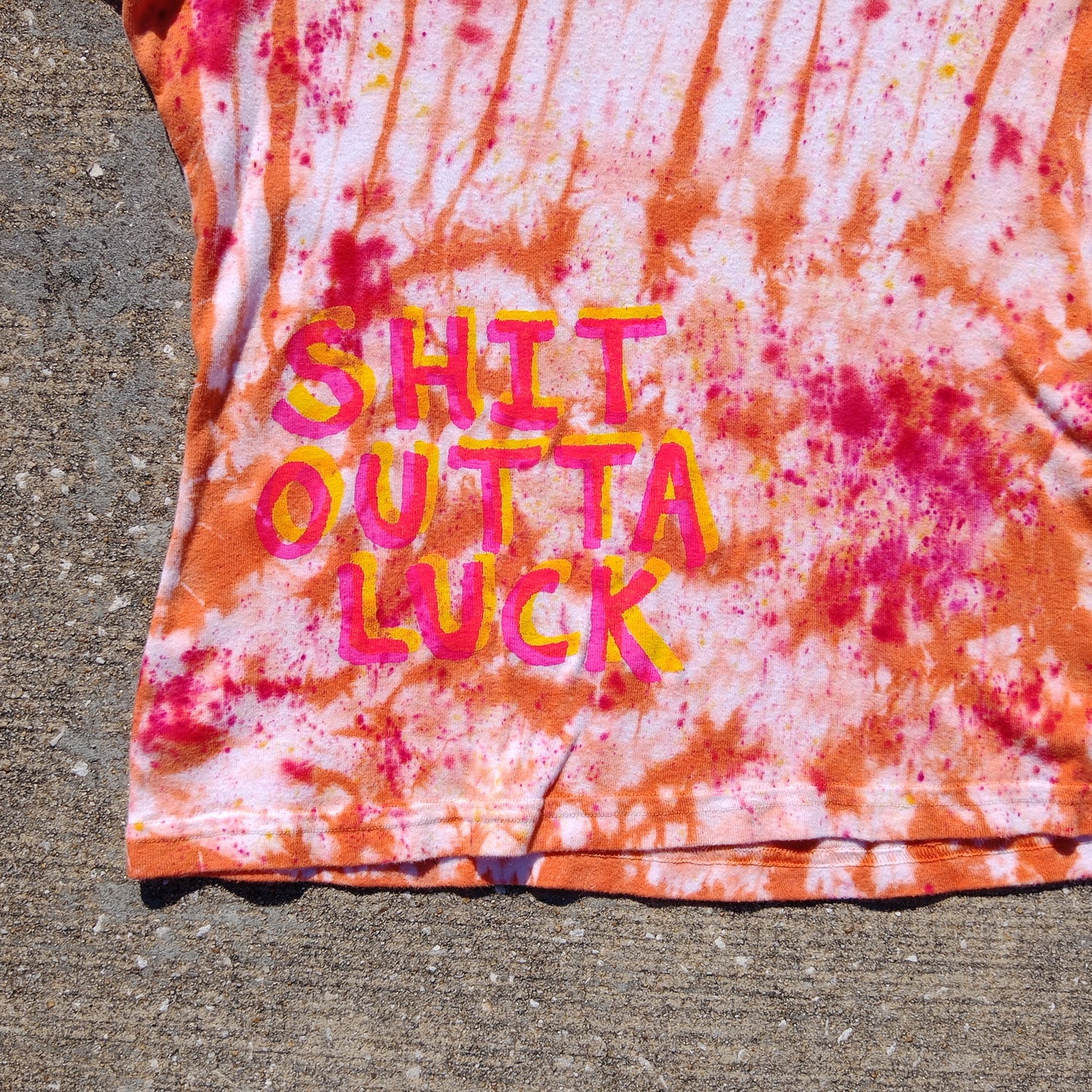 Upcycled Vintage SHIT OUTTA LUCK V-Neck Tee - Women's Large