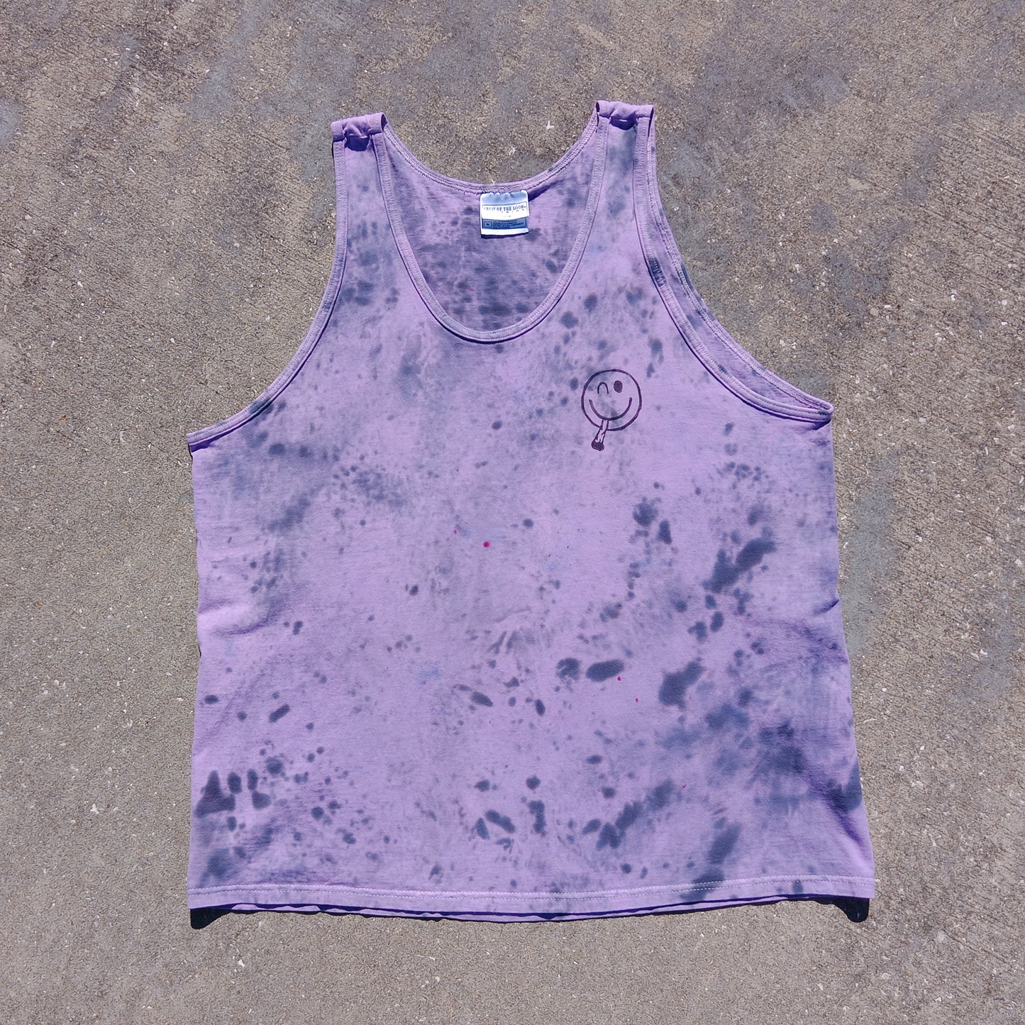 Upcycled Vintage SMOKING SMILEY Purple Tank Top - Men's Extra Large